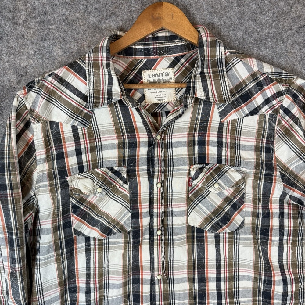 Levis Shirt Mens XL Multicolor Plaid Pearl Snap Outdoors Pockets Western - Picture 4 of 11